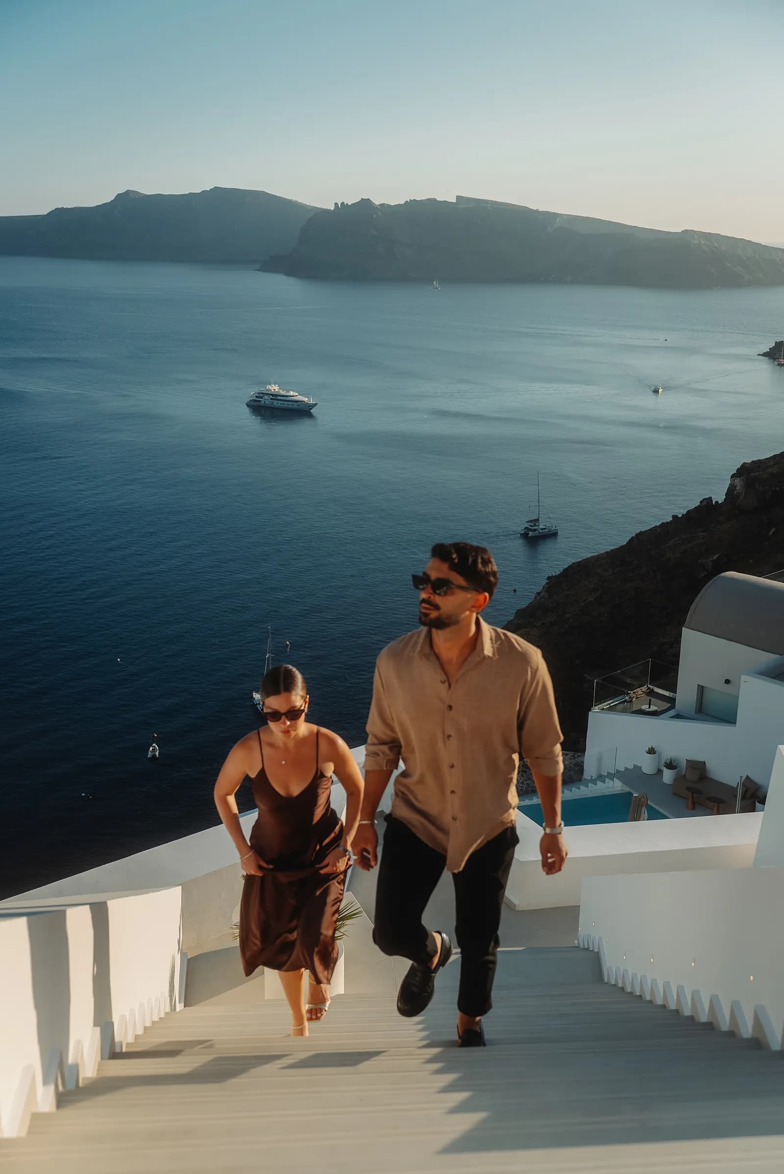 The walk up through the whitewashed steps of SAINT at golden hour.